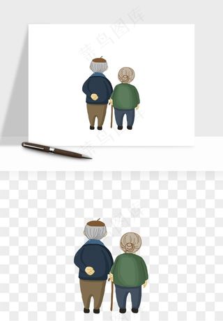 手绘老人陪伴png免抠