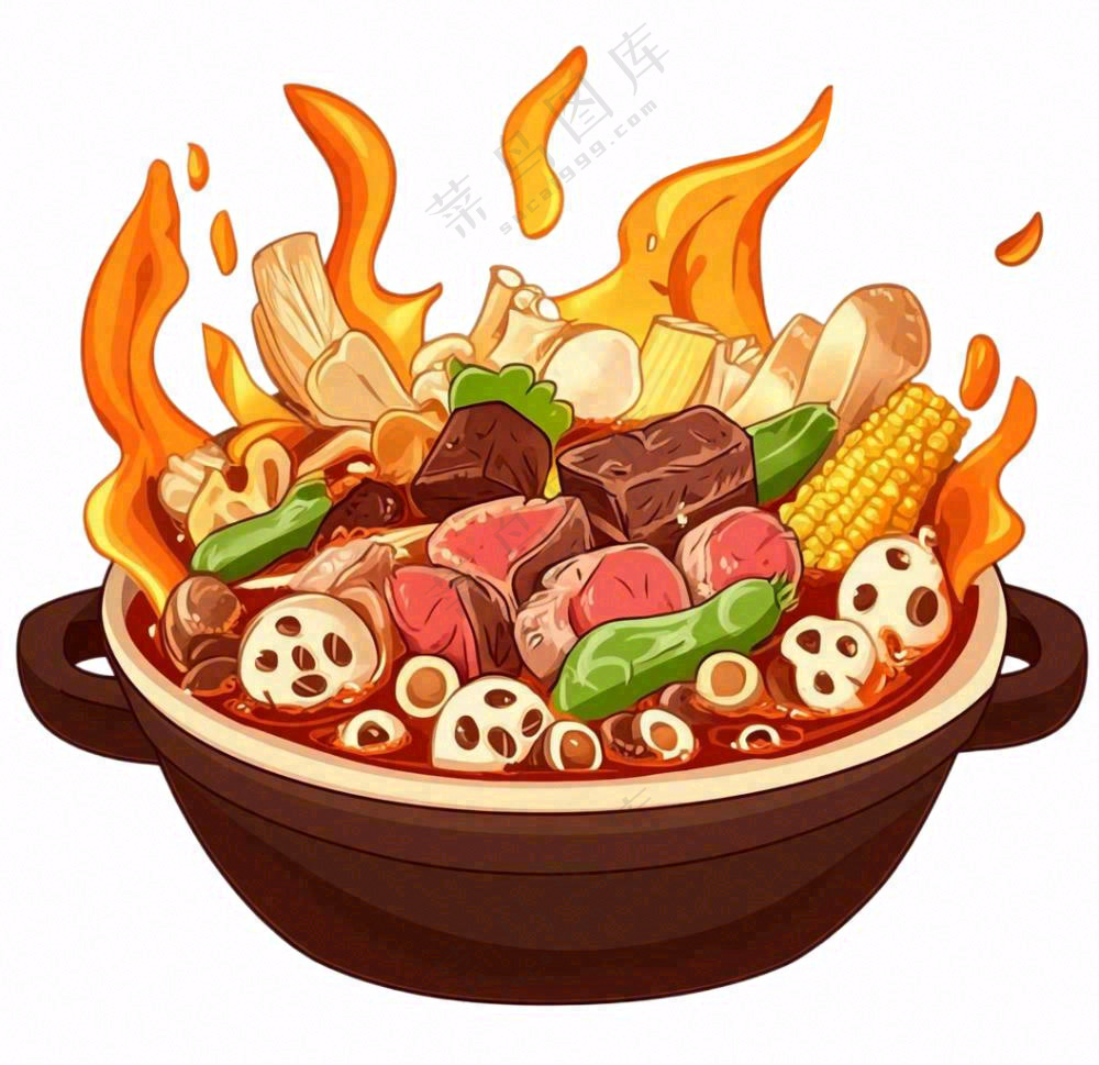 砂锅美食菌菇蔬菜肉类寿喜烧美食插画免抠