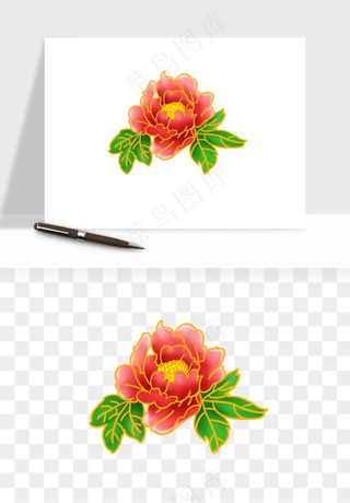 手绘国潮牡丹花花卉图案png免抠