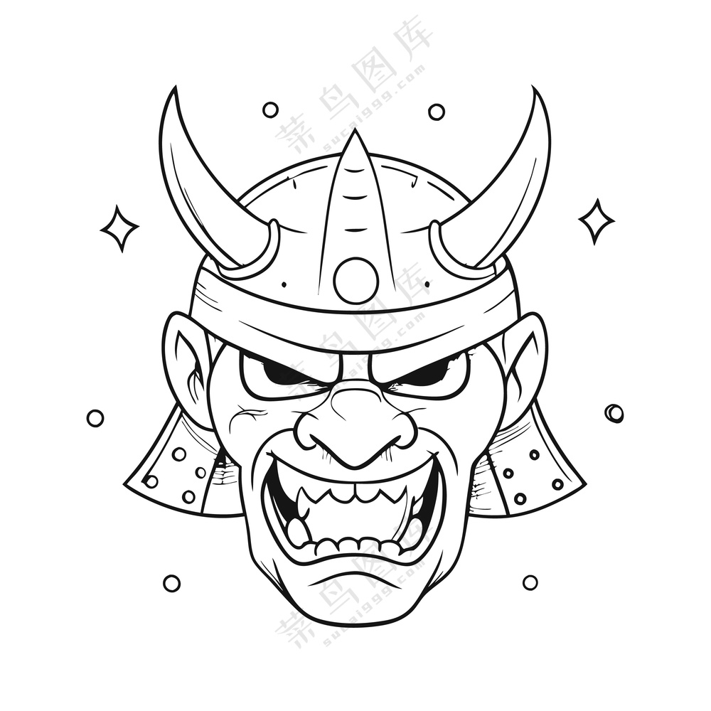 简约线条手绘日式武士面具