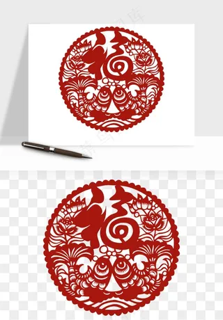 春节福字窗花剪纸png免抠