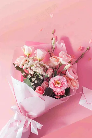 粉色鲜花玫瑰花花束妇女节七夕摄影图