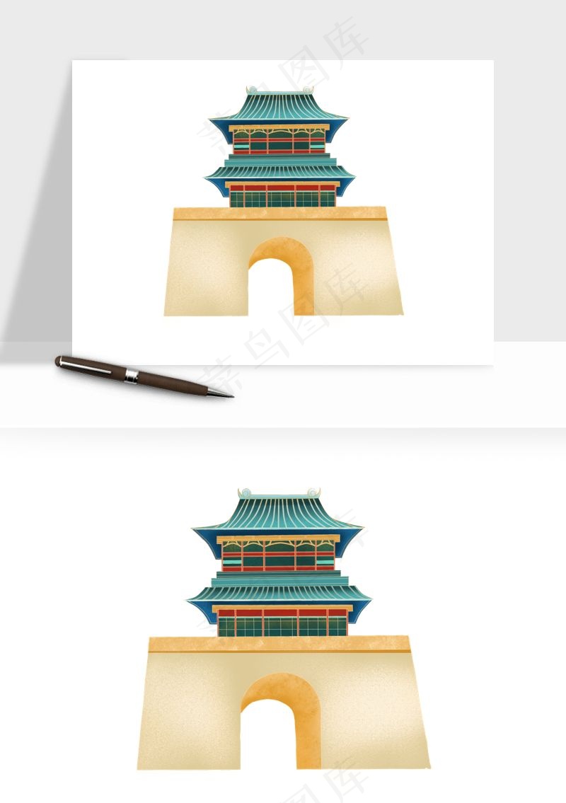 国潮风古建筑古楼古塔鼓楼psd,png免抠图