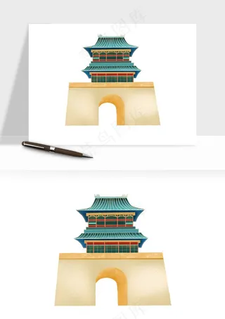 国潮风古建筑古楼古塔鼓楼psd,png免抠图