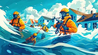 洪水自然灾害防洪预警摄影图