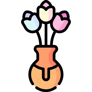 蓝粉红郁金香花瓶花束 线性彩色花卉图标