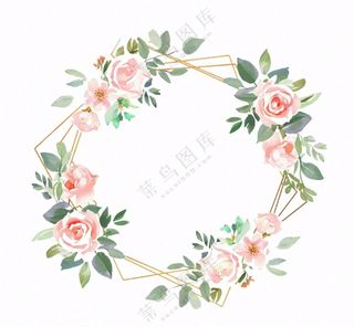 玫瑰花花环边框插画免抠