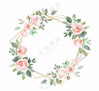 玫瑰花花环边框插画免抠