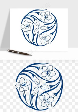 青花瓷花纹花卉图案png免抠