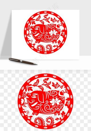 十二生肖剪纸中式纹样图案png免抠
