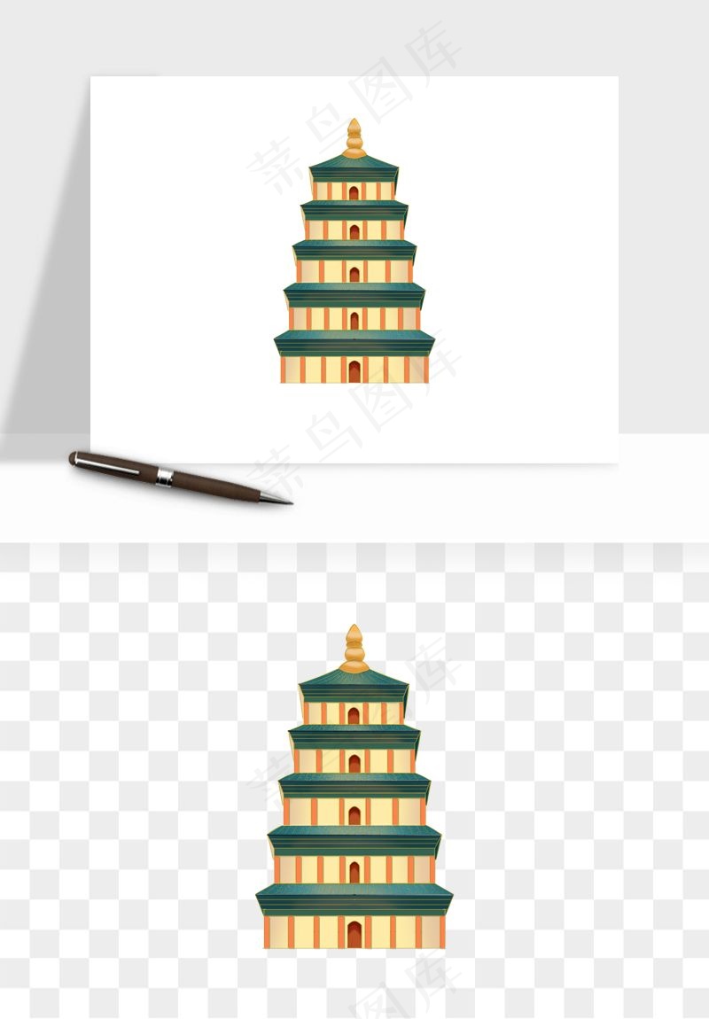 国潮风古建筑古楼古塔鼓楼psd,png免抠图