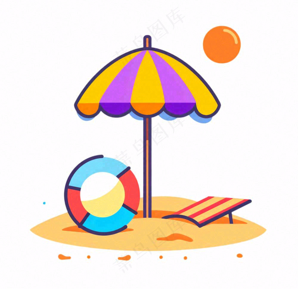 夏日海洋海滩元素卡通插画免抠