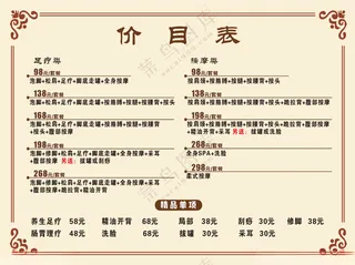 足疗价目表按肩颈按摩设计