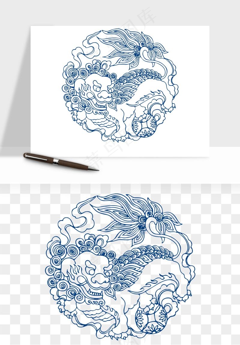 青花瓷花纹花卉图案png免抠