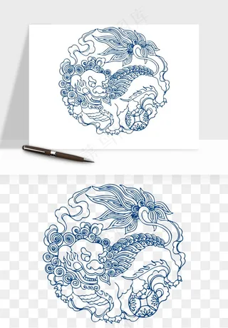 青花瓷花纹花卉图案png免抠