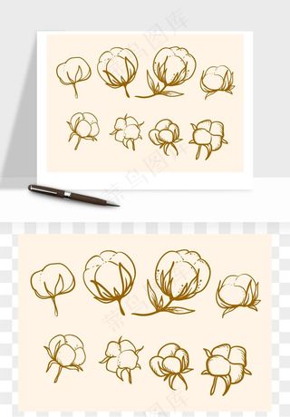 手绘棉花矢量png免抠