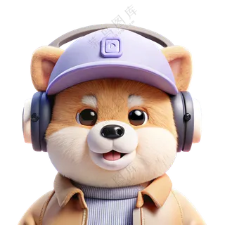 动物可爱戴耳机听音乐小狗