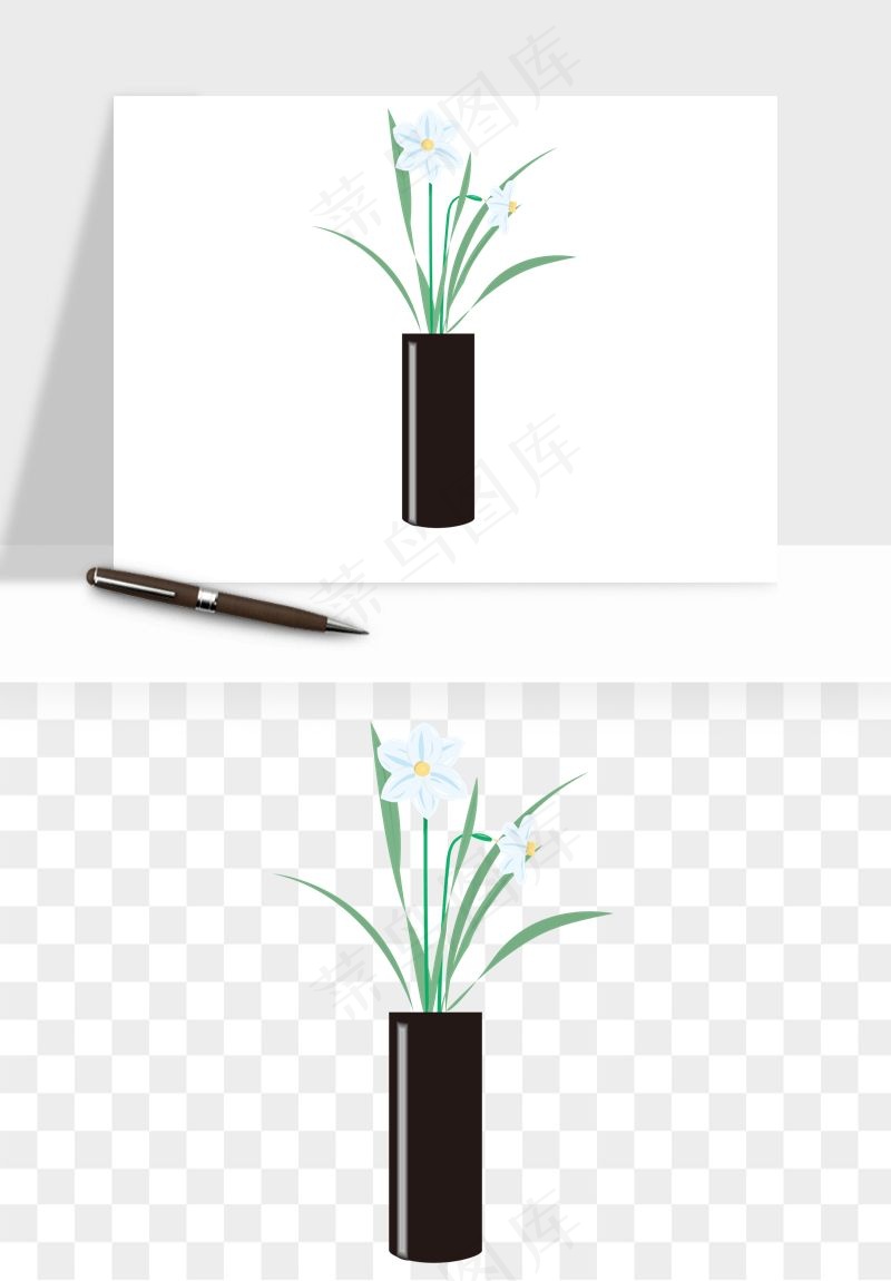 手绘花瓶花艺png免抠