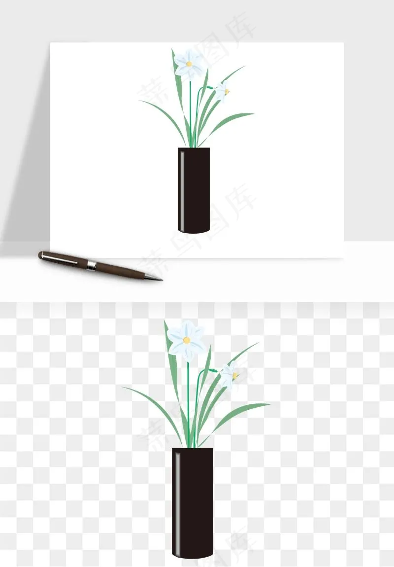 手绘花瓶花艺png免抠