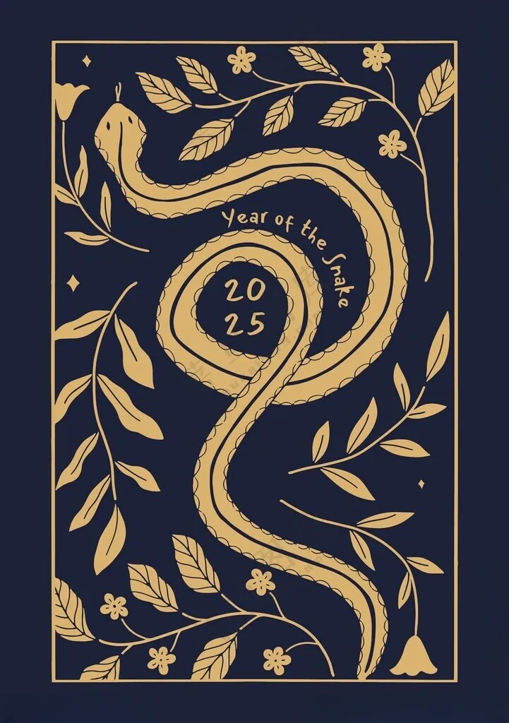 矢量蛇元素春节剪影春节窗花海报