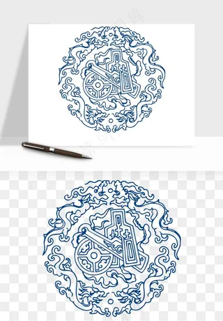 青花瓷花纹花卉图案png免抠