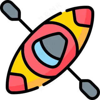 皮划艇 线性彩色图标