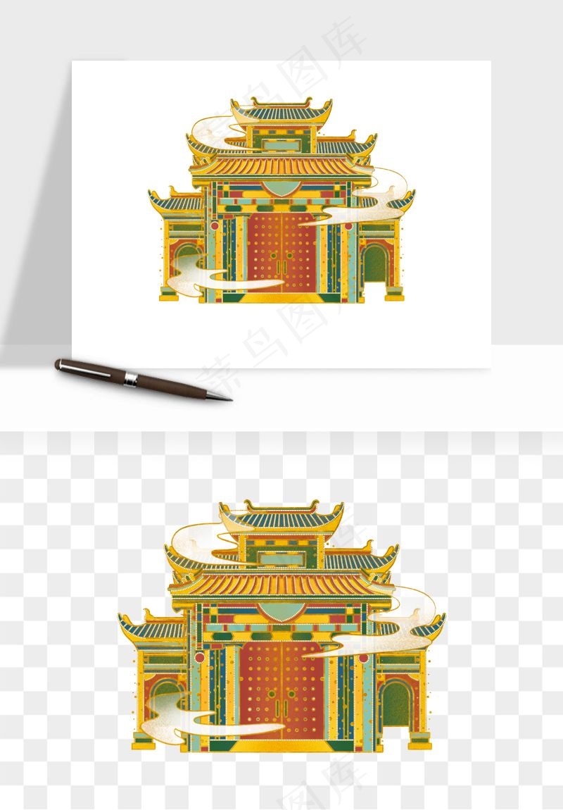 国潮风古建筑古楼古塔鼓楼psd,png免抠图(2000x2000)psd模版下载