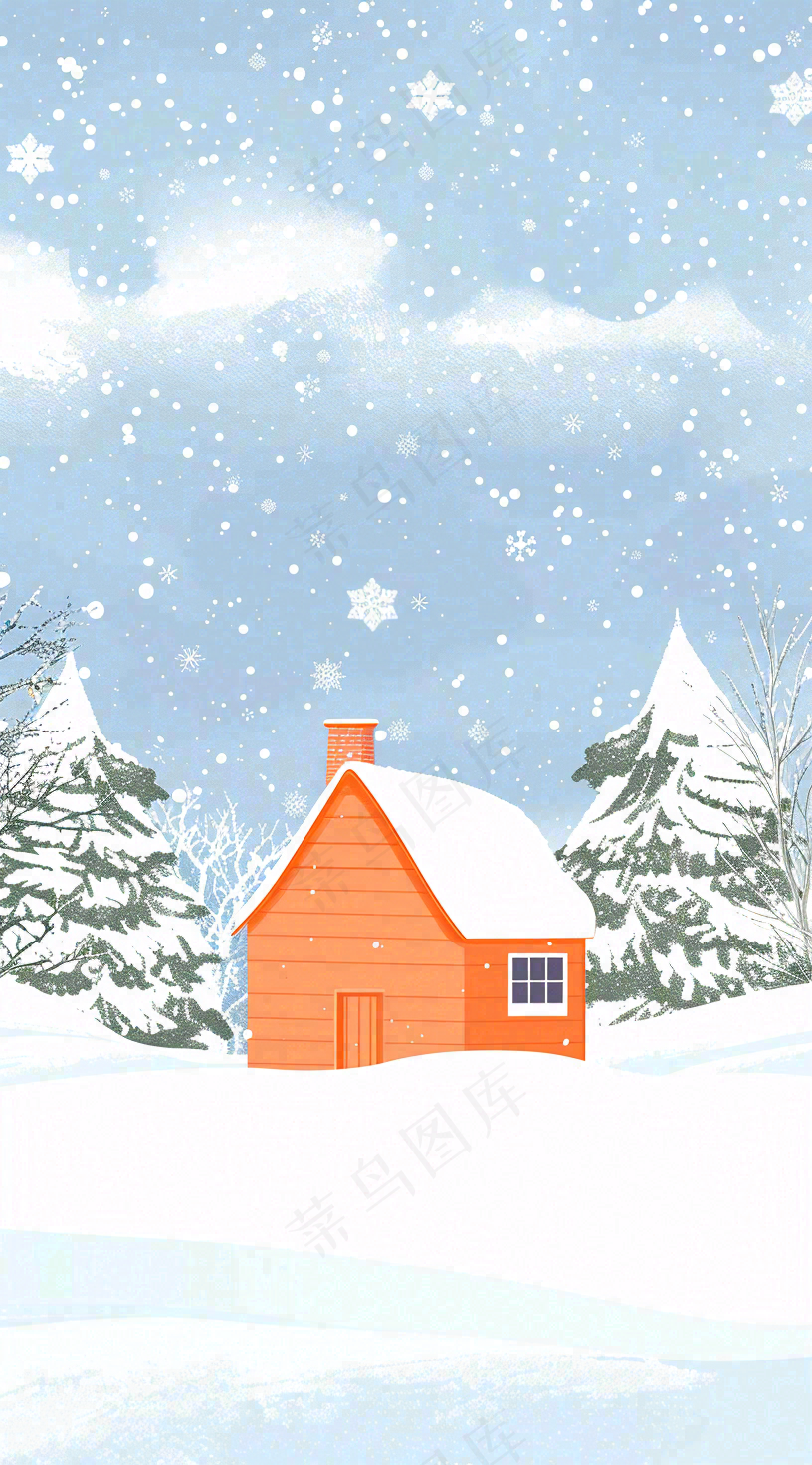 冬天白雪覆盖寒冷唯美雪景小寒插画背景