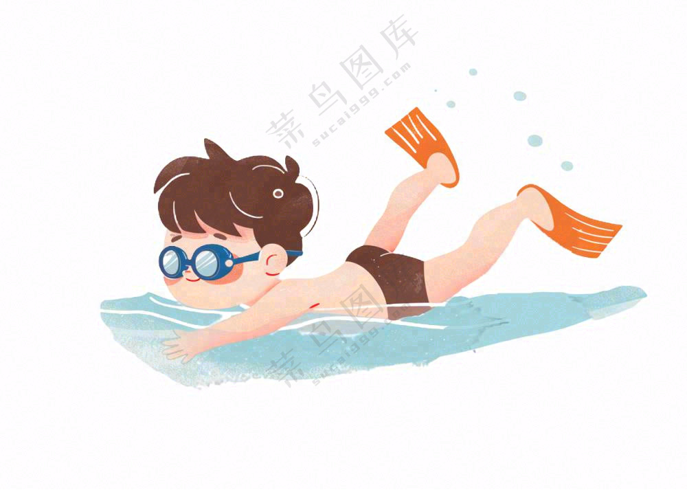 水里游泳的男孩学生运动人物插画免抠
