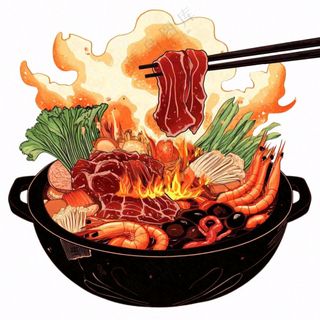 麻辣海鲜锅麻辣烫火锅美食插画免抠