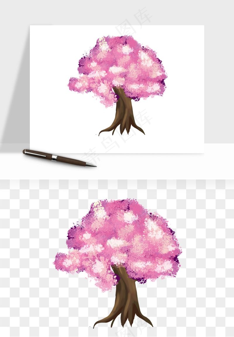 手绘浪漫花树桃花树png免抠