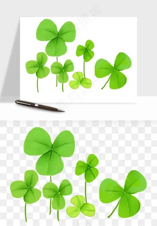 手绘四叶草幸运植物png免抠
