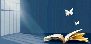 阅读书本翻开蝴蝶纷飞阳光透过窗户知识遨游世界读书日创意卡通插画背景