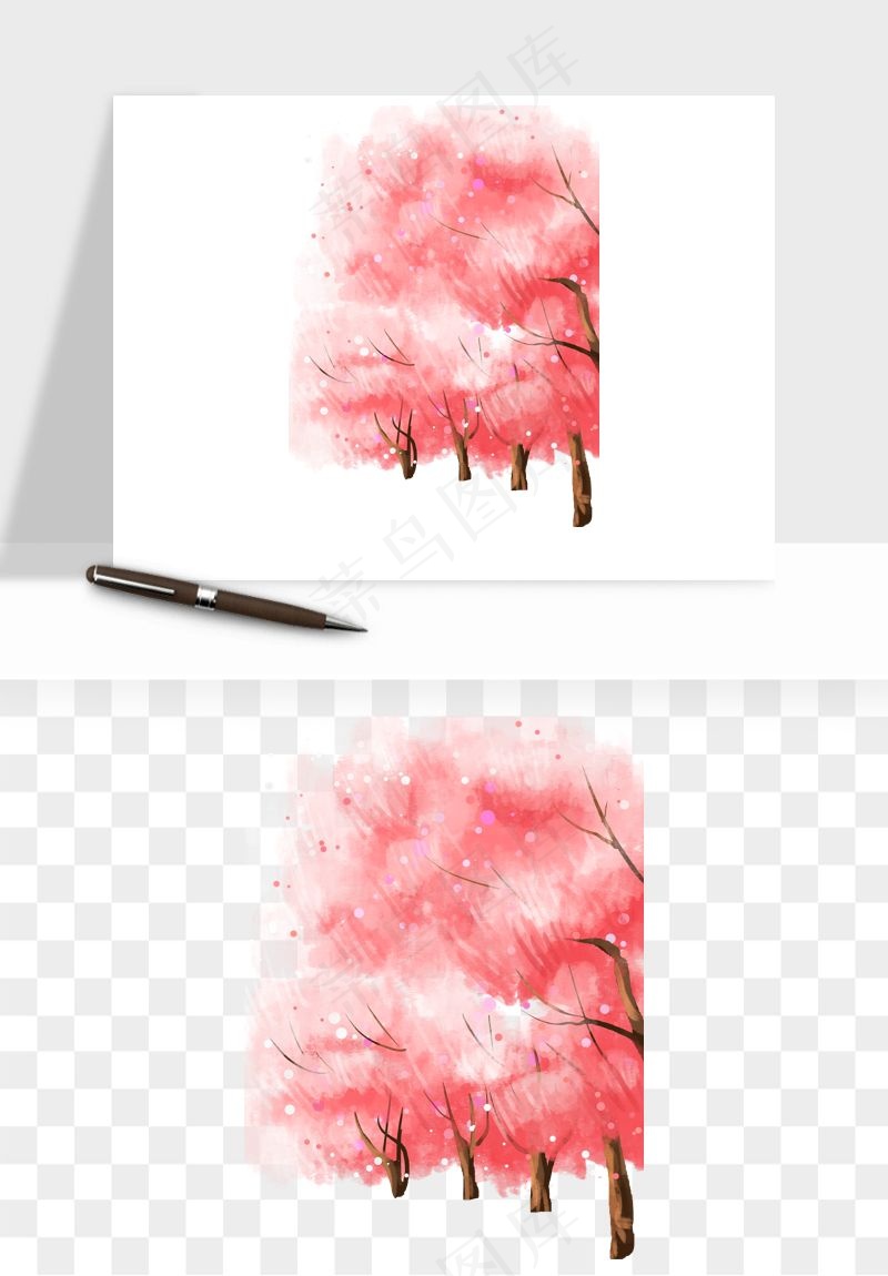 手绘樱花树png免抠