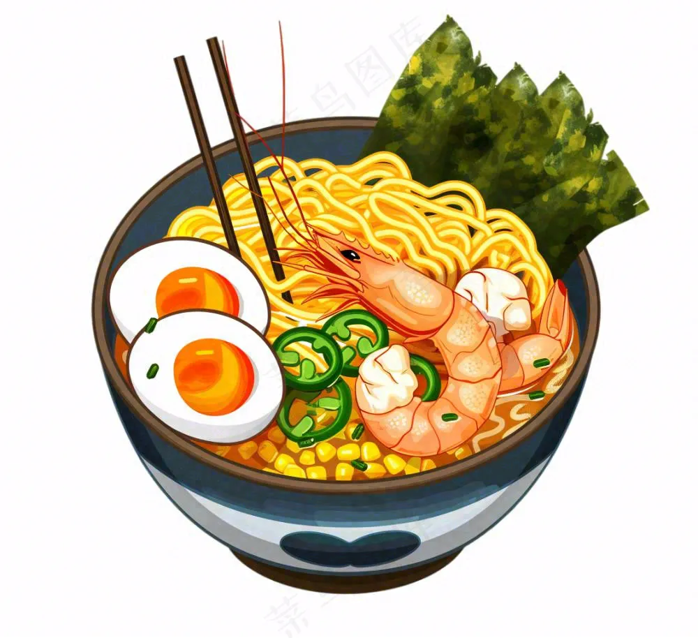 海鲜面美食卡通插画免抠