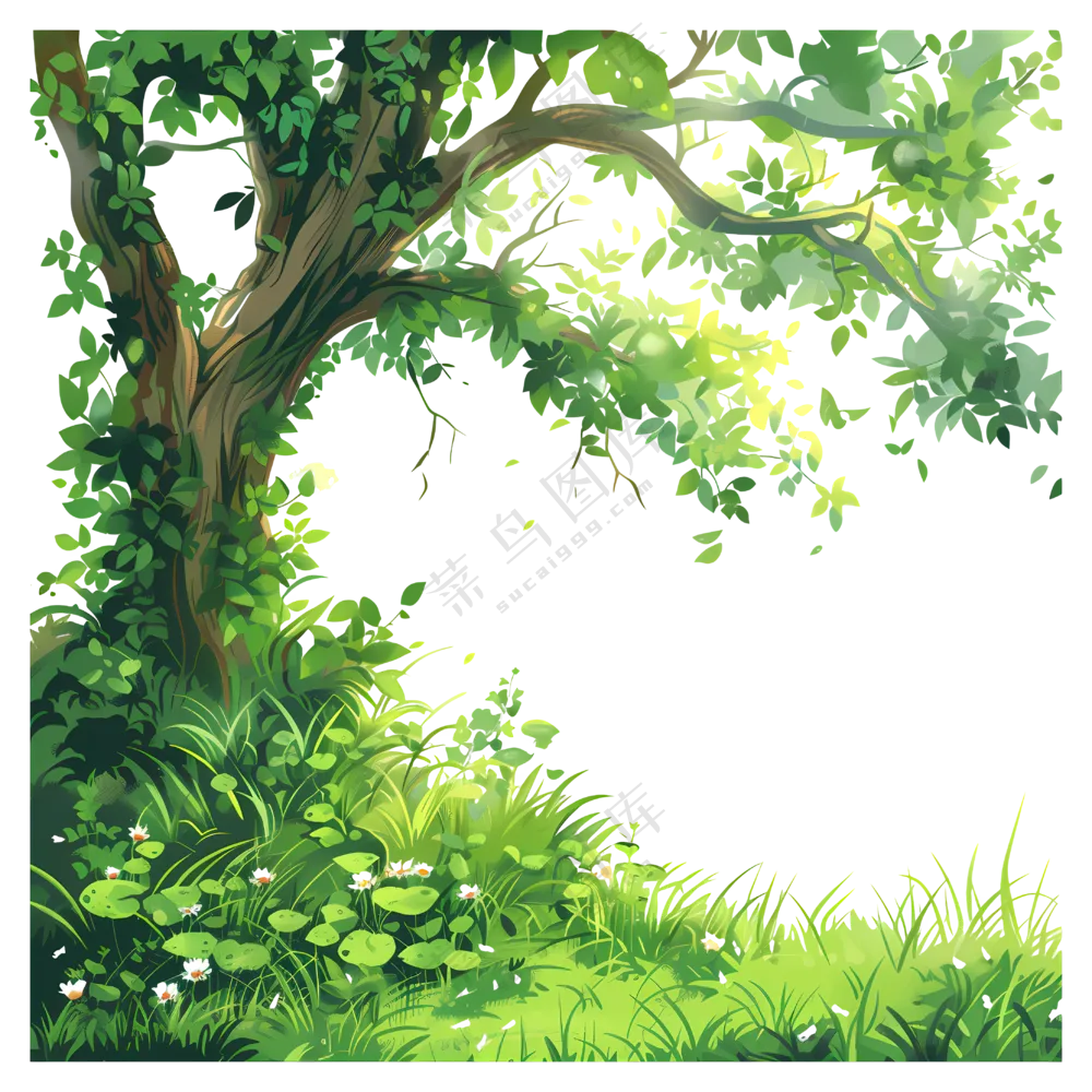 插画风树和草素材