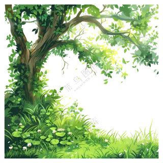 插画风树和草素材