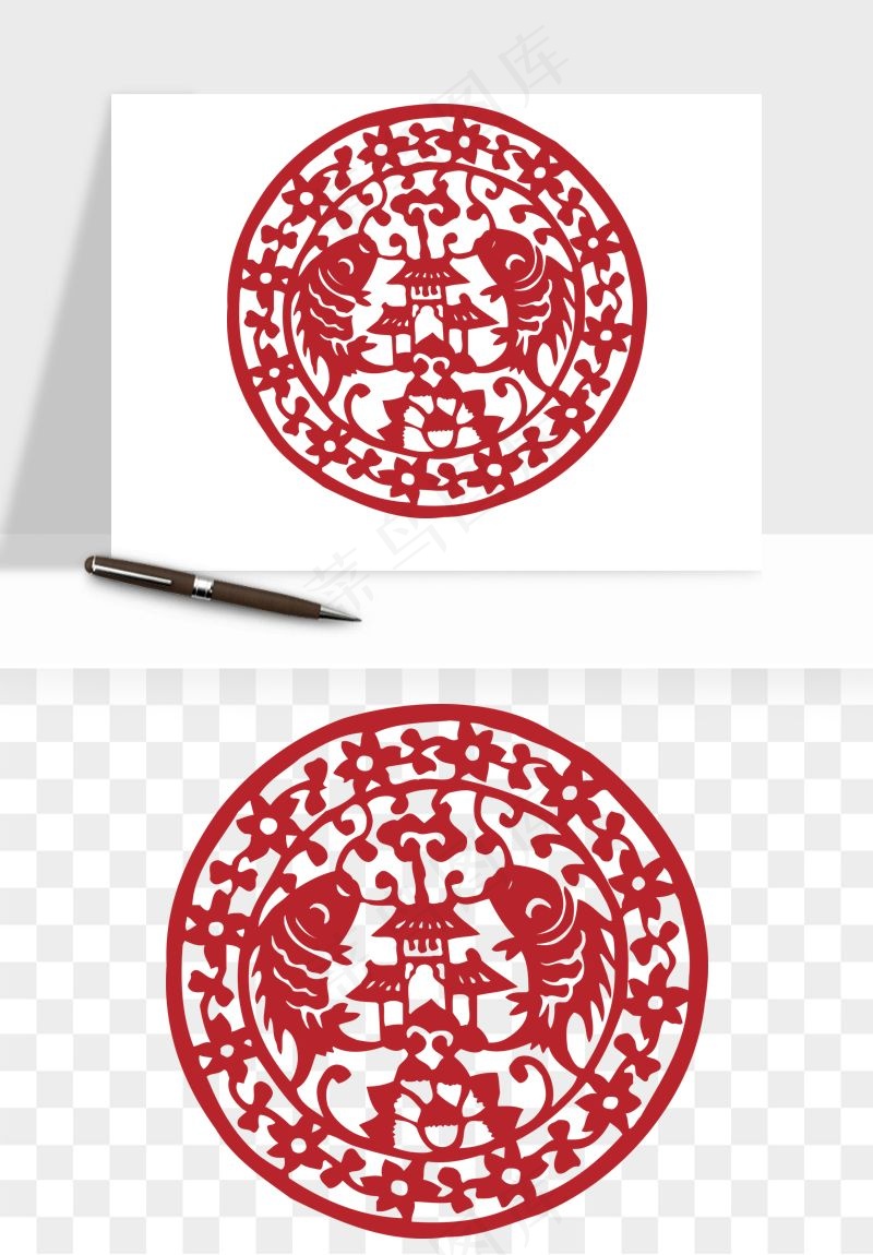 传统窗花剪纸图案png免抠