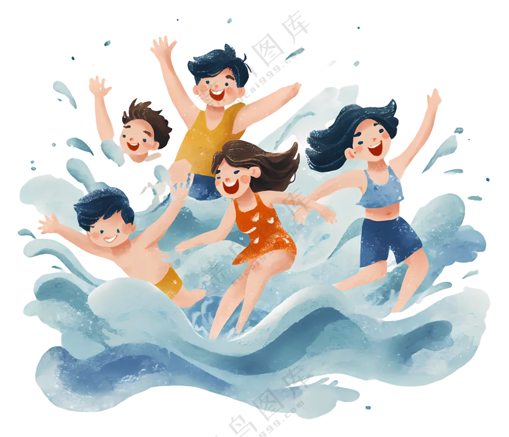 水中玩耍的儿 童