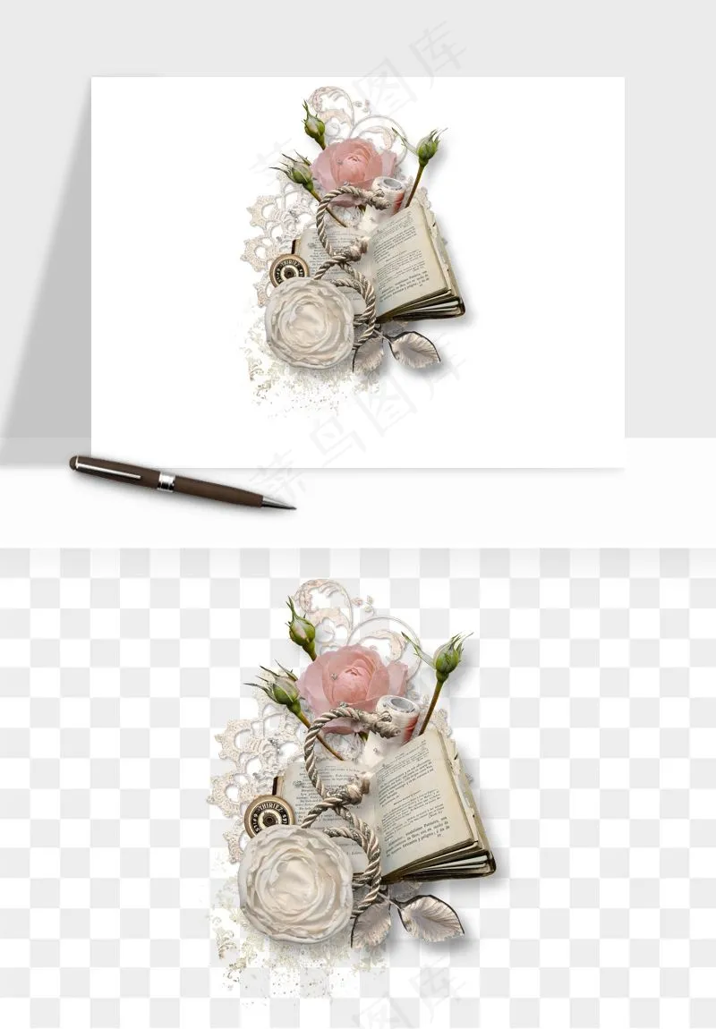 复古花卉相框欧式png免抠