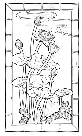 黑色简约莲花雕刻图案