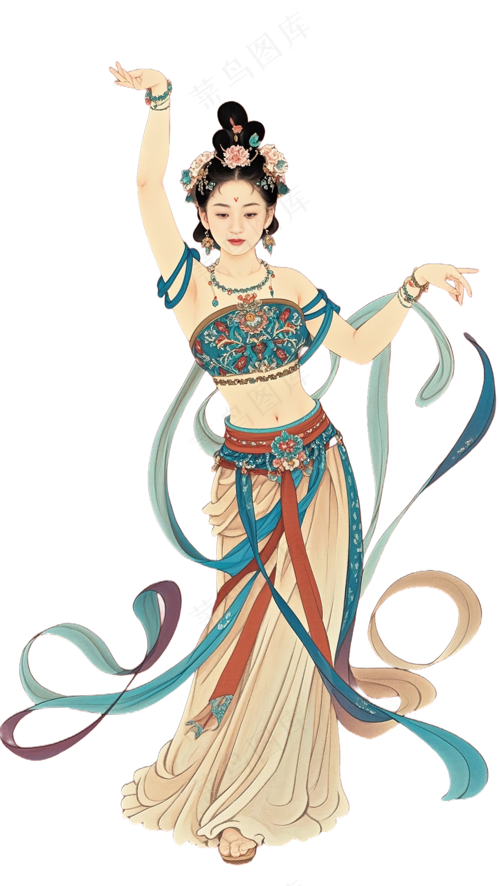 免抠中国风国画工笔画舞蹈人物
