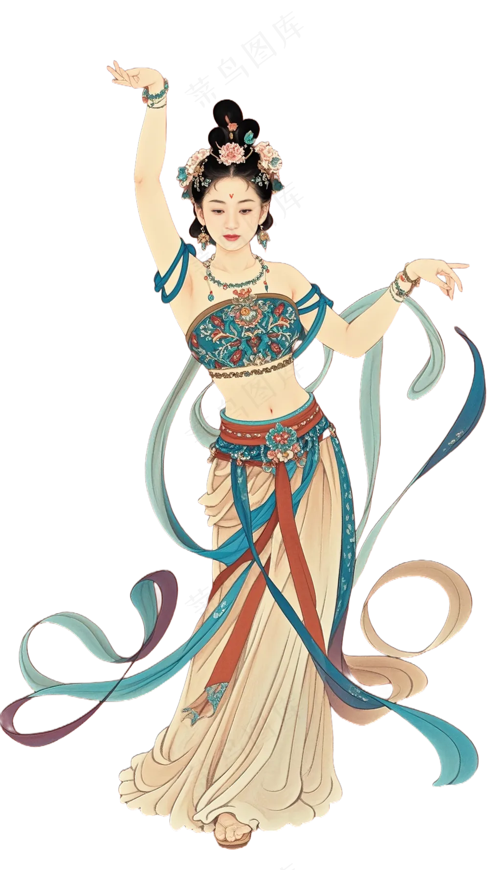 免抠中国风国画工笔画舞蹈人物