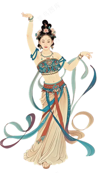 免抠中国风国画工笔画舞蹈人物