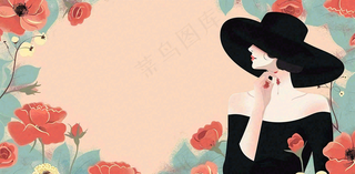 唯美鲜花女生女神妇女节插画背景