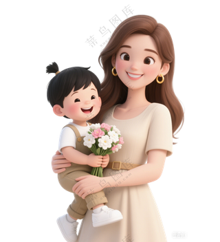 卡通亲子3D人物  母亲节 母爱