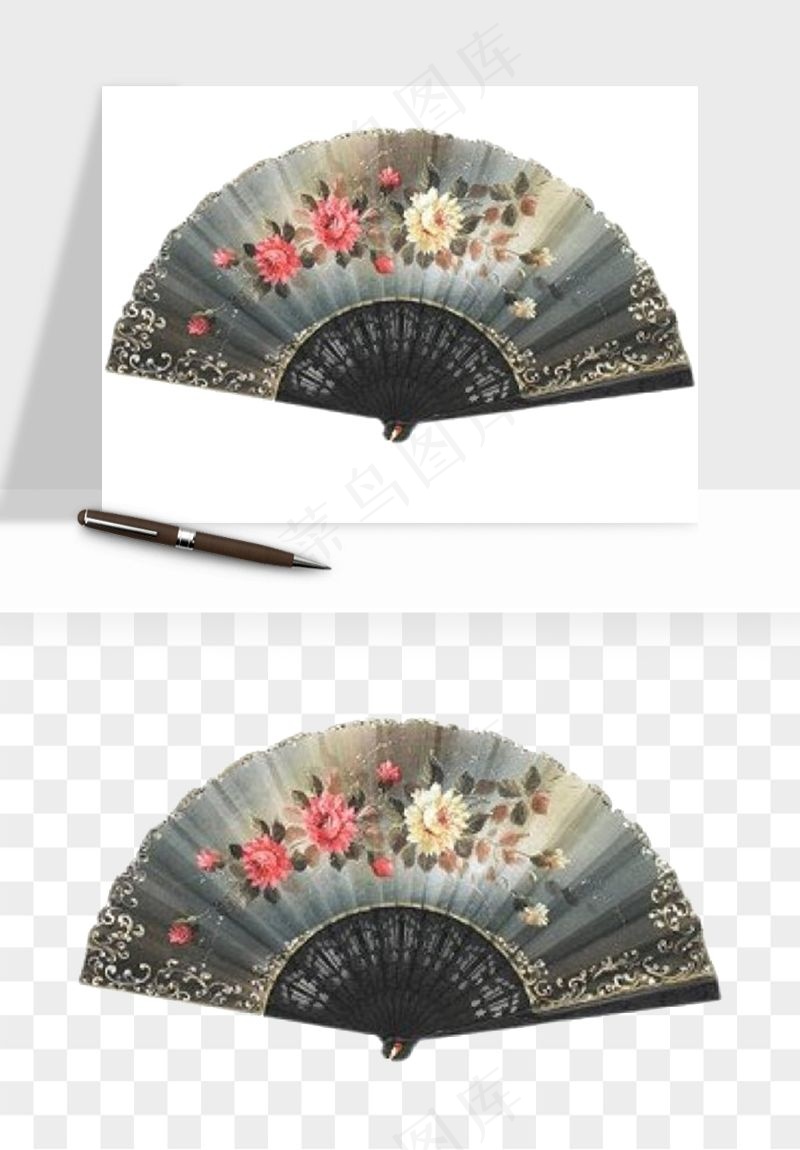 古风扇子元素png免抠