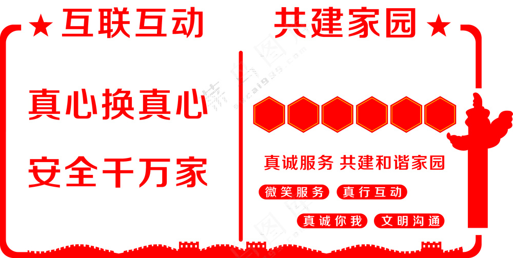 共建家园  红色物业 服务 家园 和谐家园 红色背景墙 造型墙 展板