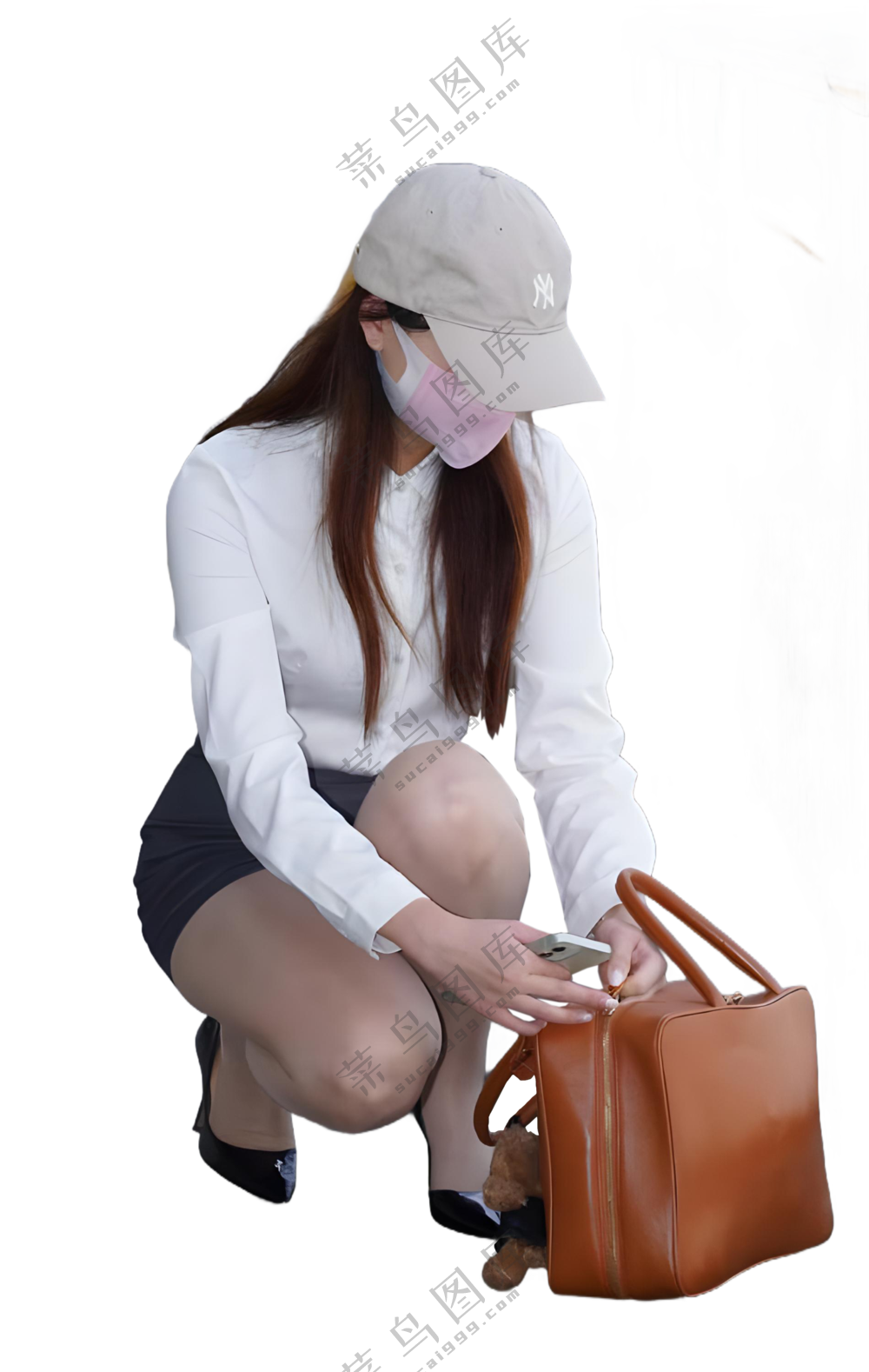 免抠时尚戴帽蹲姿人物