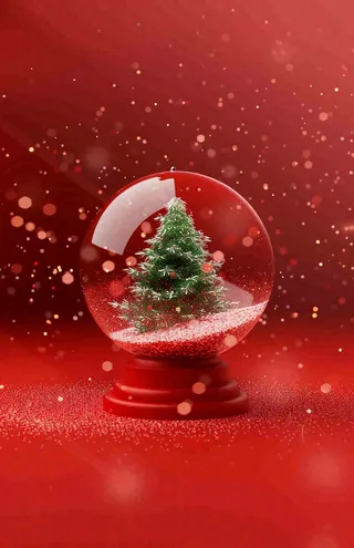 水晶球圣诞树雪花平安夜红色插画背景